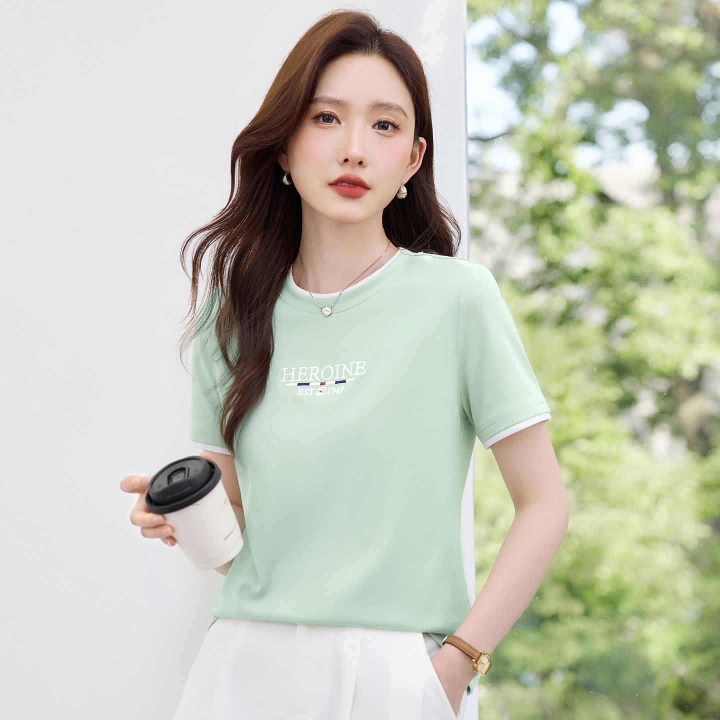 正肩短袖t恤女2026新款夏季爆款高端女装洋气减龄上衣半袖体恤衫