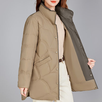 立领中长款轻薄羽绒服女2024年新款冬季爆款洋气女装鸭绒内胆外套