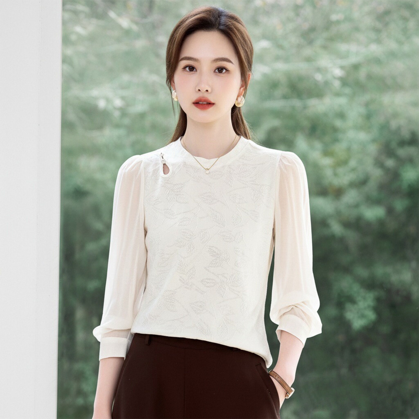 新中式国风上衣女高端2026新款春秋爆款提花长袖t恤洋气减龄女装