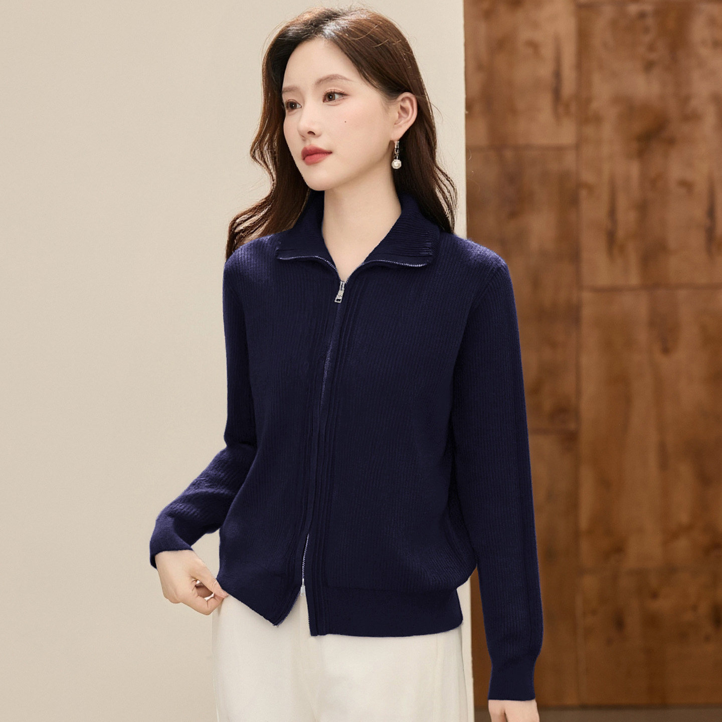 针织开衫翻领毛衣外套女2025新款秋冬爆款女装外穿可内搭打底上衣