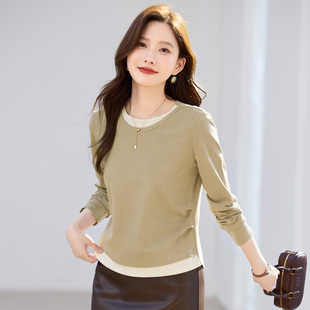 春秋长袖t恤女2026年新款修身内搭可外穿女士打底衫秋冬加绒上衣