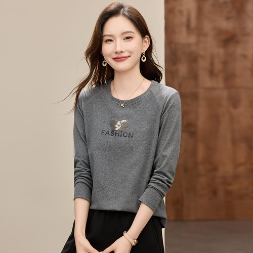 正肩长袖t恤女秋冬显气质减龄