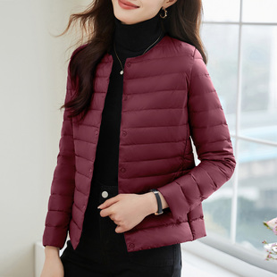 轻薄鸭绒内胆无领打底羽绒服女2025新款冬季高端洋气短款妈妈外套