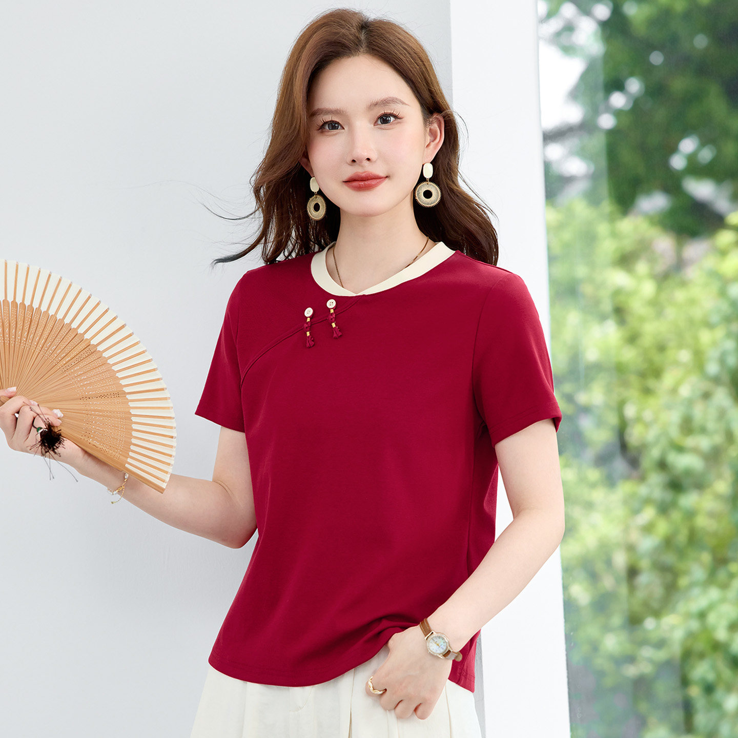 夏季新中式国风盘扣短袖t恤女