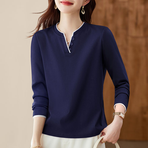 正肩v领长袖t恤女秋冬加绒内搭