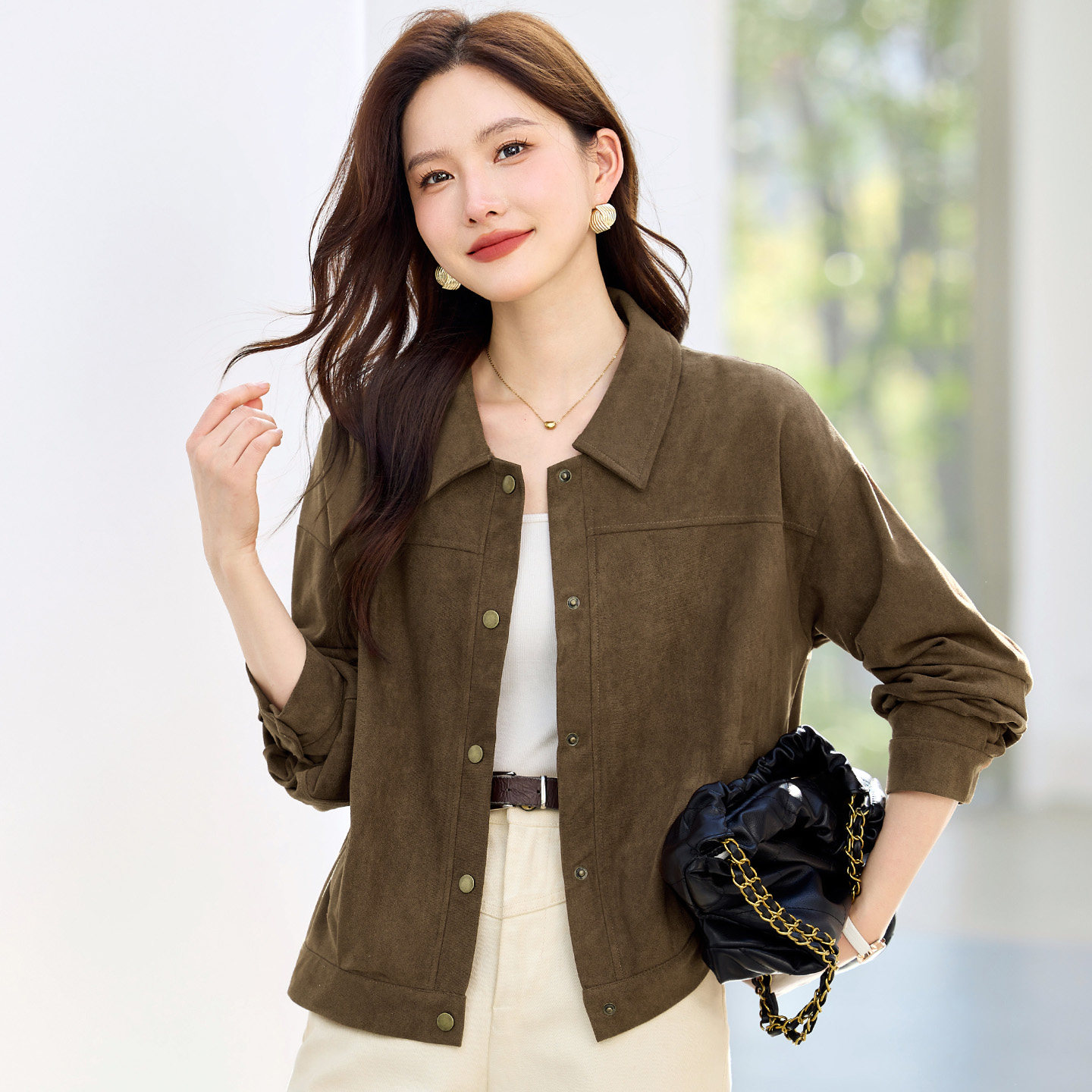翻领咖色短款外套上衣女装2026春季新款今年流行爆款通勤宽松百搭