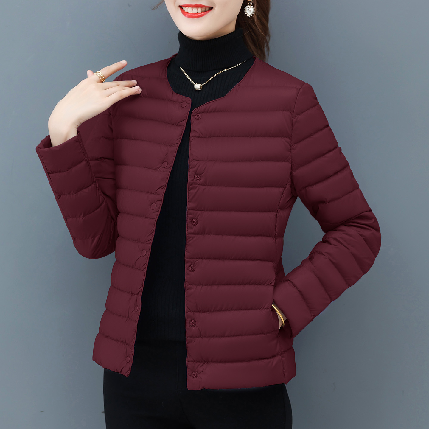 白鸭绒轻薄内胆打底羽绒服女2025年新款冬季妈妈女士无领棉袄外套