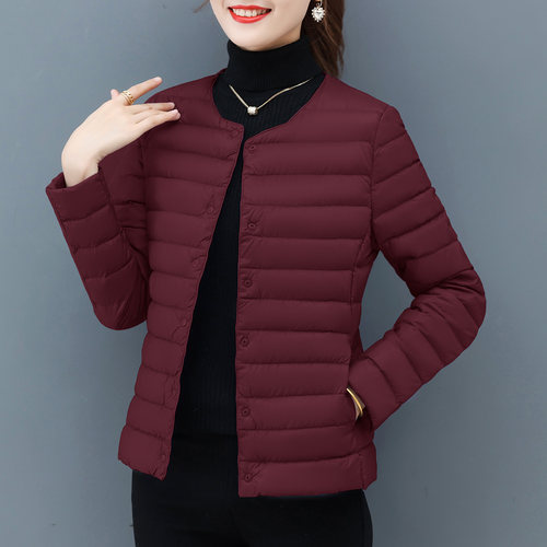 白鸭绒轻薄羽绒服女无领棉袄外套