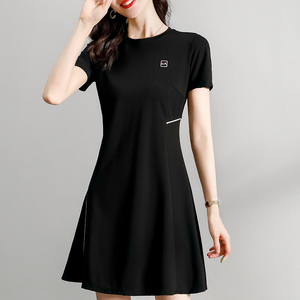 休闲连衣裙2025年新款女装时尚收腰显瘦a字裙中长款短袖运动裙子