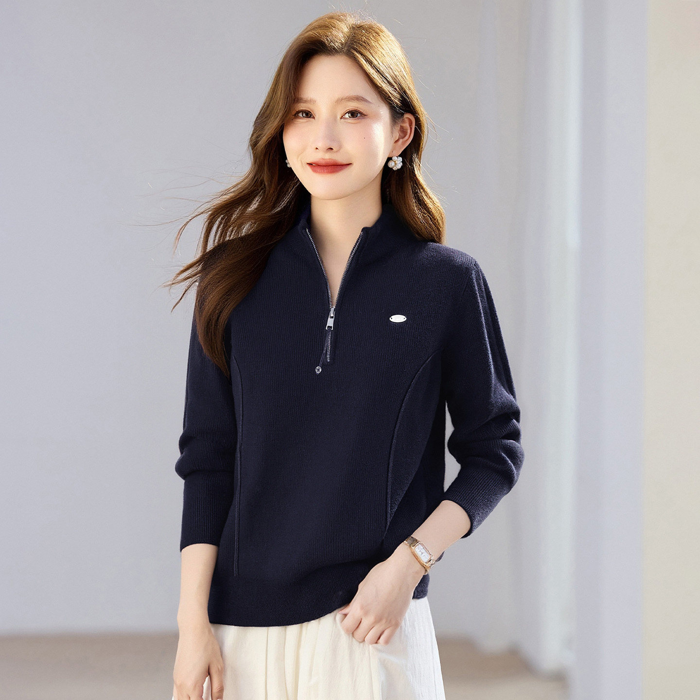 立领半拉链毛衣女针织衫2025新款秋冬爆款女装内搭高级感套头上衣