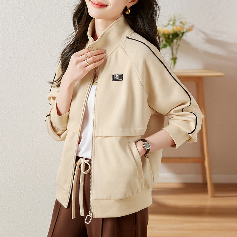 立领卫衣女春秋薄款2024年新款春季高端女装宽松上衣拉链开衫外套