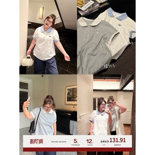 T恤上衣 设计感收腰短袖 老章和小胖PONGKIKImiu系双色Polo短袖 新款