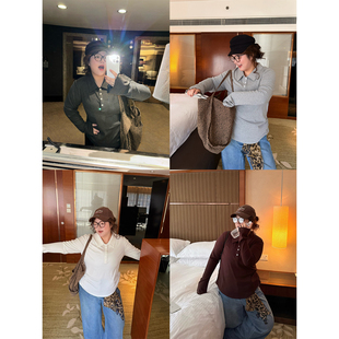 老章和小胖PONGKIKI翻领法式 polo王牌打底复古高智感设计感长袖