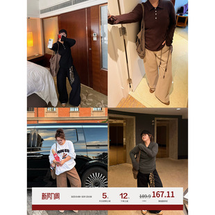 复古宽松百搭直筒裤 大码 子情侣 新款 老章和小胖PONGKIKI百搭弯刀裤