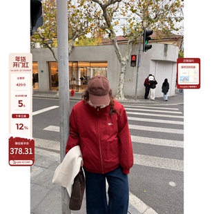 老章和小胖PONGKIKI元气复古红羊羔毛棉服外套女大码新年百搭棉衣