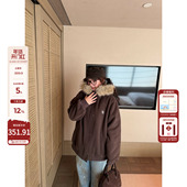 老章和小胖PONGKIKI焦糖美式 咖大毛领卫衣外套女大码 加绒宽松夹克