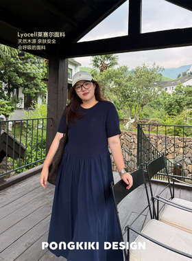 老章和小胖PONGKIKI抗皱懒人裙!大码夏通勤气质A字短袖连衣裙长裙
