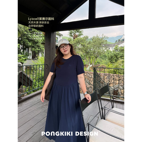 老章和小胖PONGKIKI抗皱懒人裙!大码夏通勤气质A字短袖连衣裙长裙