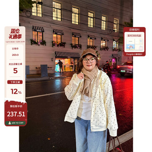 宽松甜妹帽衫 老章和小胖PONGKIKI奶油波点卫衣连帽外套女大码 冬季