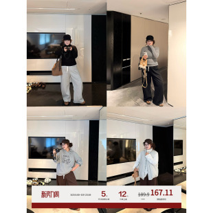 老章和小胖PONGKIKI三色抽绳小弯刀卫裤 宽松束脚松紧腰阔腿直筒女