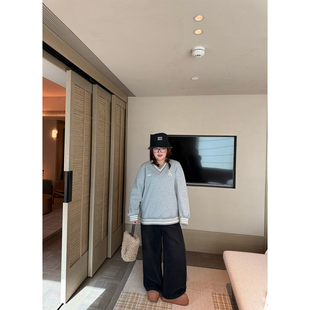 百搭直筒裤 老章和小胖PONGKIKI巴黎左岸雾感黑灰九分牛仔裤 女大码