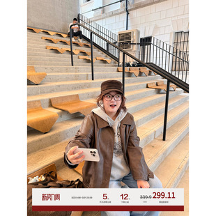 老章和小胖PONGKIKI摩卡慵懒复古夹克皮衣复古慵懒chic短款 上衣