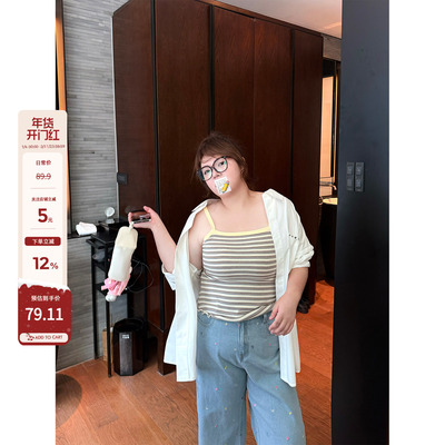 老章和小胖PONGKIKI复古少女吊带女大码夏季条纹宽松显瘦针织背心