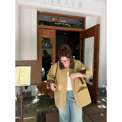 老章和小胖PONGKIKI巴恩风复古外套春秋新款胖mm廓形显瘦气质风衣