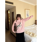 老章和小胖PONGKIKI斑点小狗粉糯羊毛毛衣女大码 冬 亲肤圆领针织衫