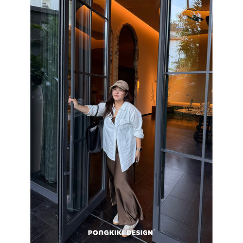 老章和小胖PONGKIKI大码女装双面缎鎏光裙垂感显瘦胖mm鱼尾半长裙