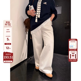 老章和小胖PONGKIKIchic老钱白牛牛仔裤垂感显瘦小个子直筒裤子