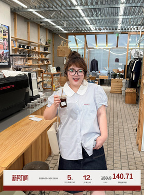 老章和小胖PONGKIKI衬衫女大码学院风百搭显瘦条纹夏季衬衣