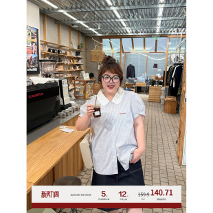 衬衣 学院风百搭显瘦条纹夏季 老章和小胖PONGKIKI衬衫 女大码