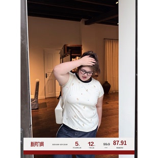 老章和小胖PONGKIKI奶芙芙狗狗短袖 上衣女 T恤女可爱印花正肩短袖