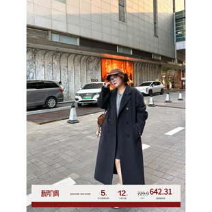 老章和小胖PONGKIKI高奢大牌羊绒双面呢大衣女大码 呢外套 气质长款