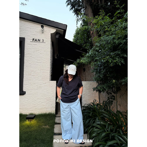 老章和小胖PONGKIKI凉凉空气裤!大码休闲薄款胖mm百搭香蕉直筒裤