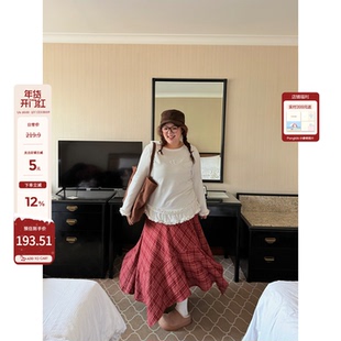 老章和小胖PONGKIKI新年氛围感格纹不规则半裙大码春季保暖半身裙