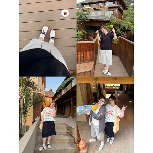 老章和小胖PONGKIKImiu系简约半裙夏季大码百搭舒适松紧腰半身裙