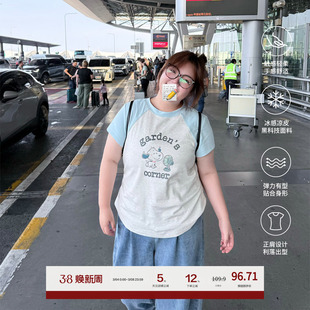 老章和小胖PONGKIKI史努比印花T恤女大码冰感宽松撞色体恤上衣夏