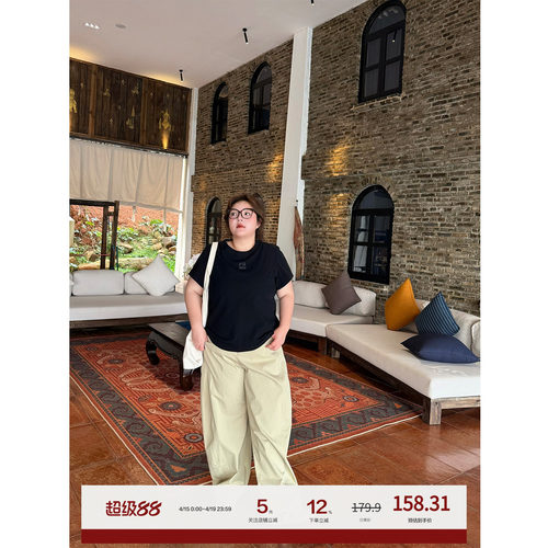 老章和小胖PONGKIKI辣妹弯刀工装长裤女大码百搭显瘦全棉休闲裤夏