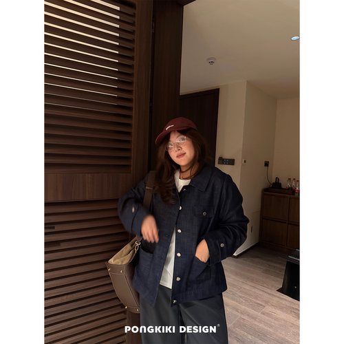 老章和小胖PONGKIKI极简原牛仔外套女大码春季显瘦高级感亲肤上衣
