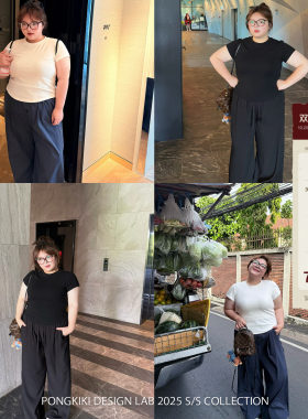 老章和小胖PONGKIKIsk*ms修身运动T恤女大码正肩体恤百搭上衣夏
