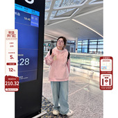 老章和小胖PONGKIKI粉奶油卫衣女大码 连帽上衣秋胖mm显瘦套头外套