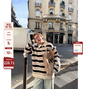 老章和小胖PONGKIKI韩系厚克重大毛衣大码冬宽松显瘦条纹针织上衣