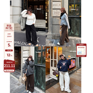 老章和小胖PONGKIKI保暖大口袋工装弯刀裤女大码冬季显瘦直筒长裤