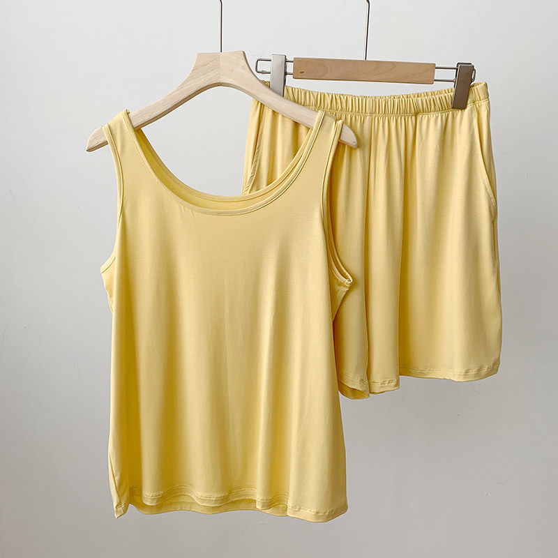 背心短裤睡衣套装女士夏季无袖莫代尔棉宽松可外穿青年运动家居服