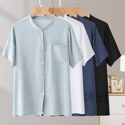 男士棉绸短袖开衫夏装中老年