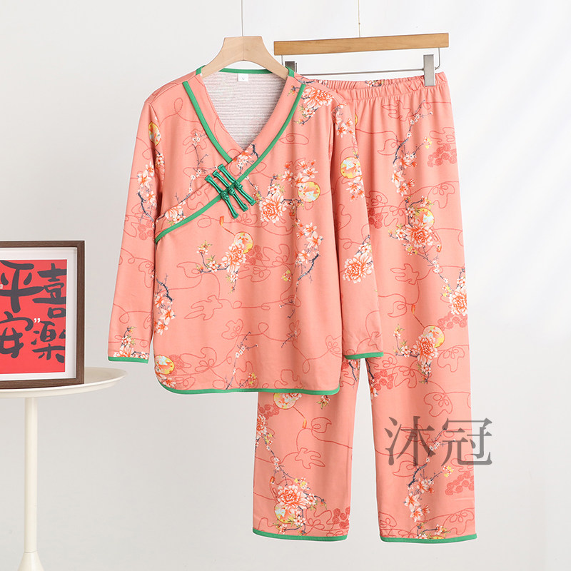 民族风东北大花睡衣套装女秋冬德绒薄磨毛保暖大码复古盘扣家居服