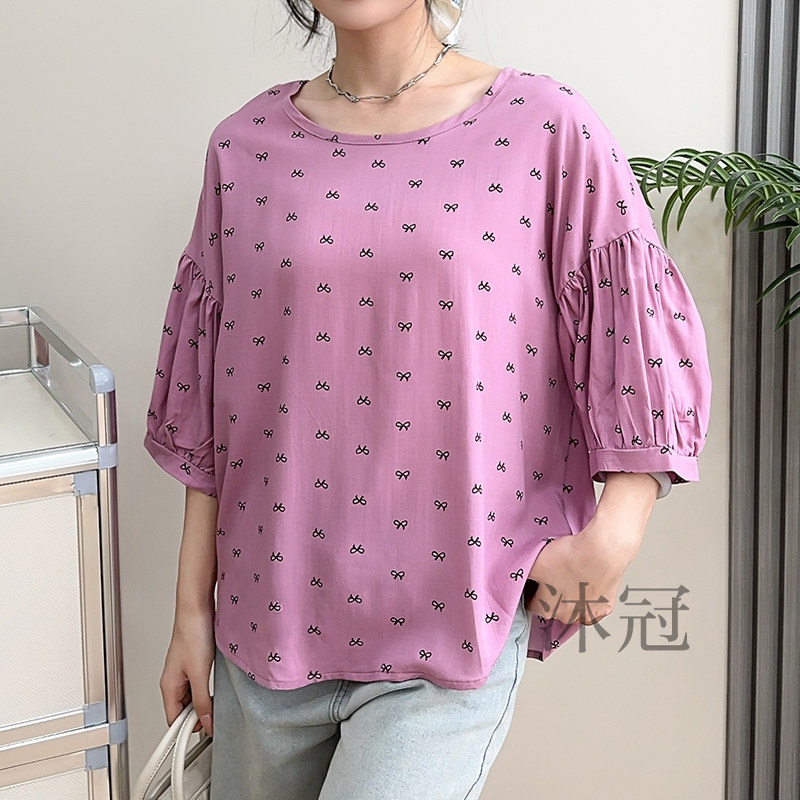 棉绸圆领T恤衫女夏2025韩版七分袖减龄娃娃衫人造棉百搭汗衫上衣