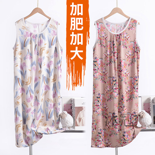 棉绸印花睡裙女薄款加肥加大码